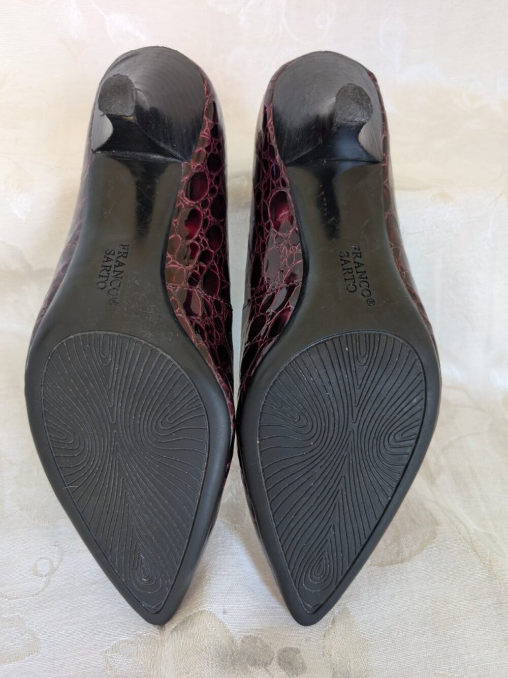 Genuine Leather Faux Croc Burgundy Kitten Heels FRANCO SARTO Designer pumps - Picture 4 of 6